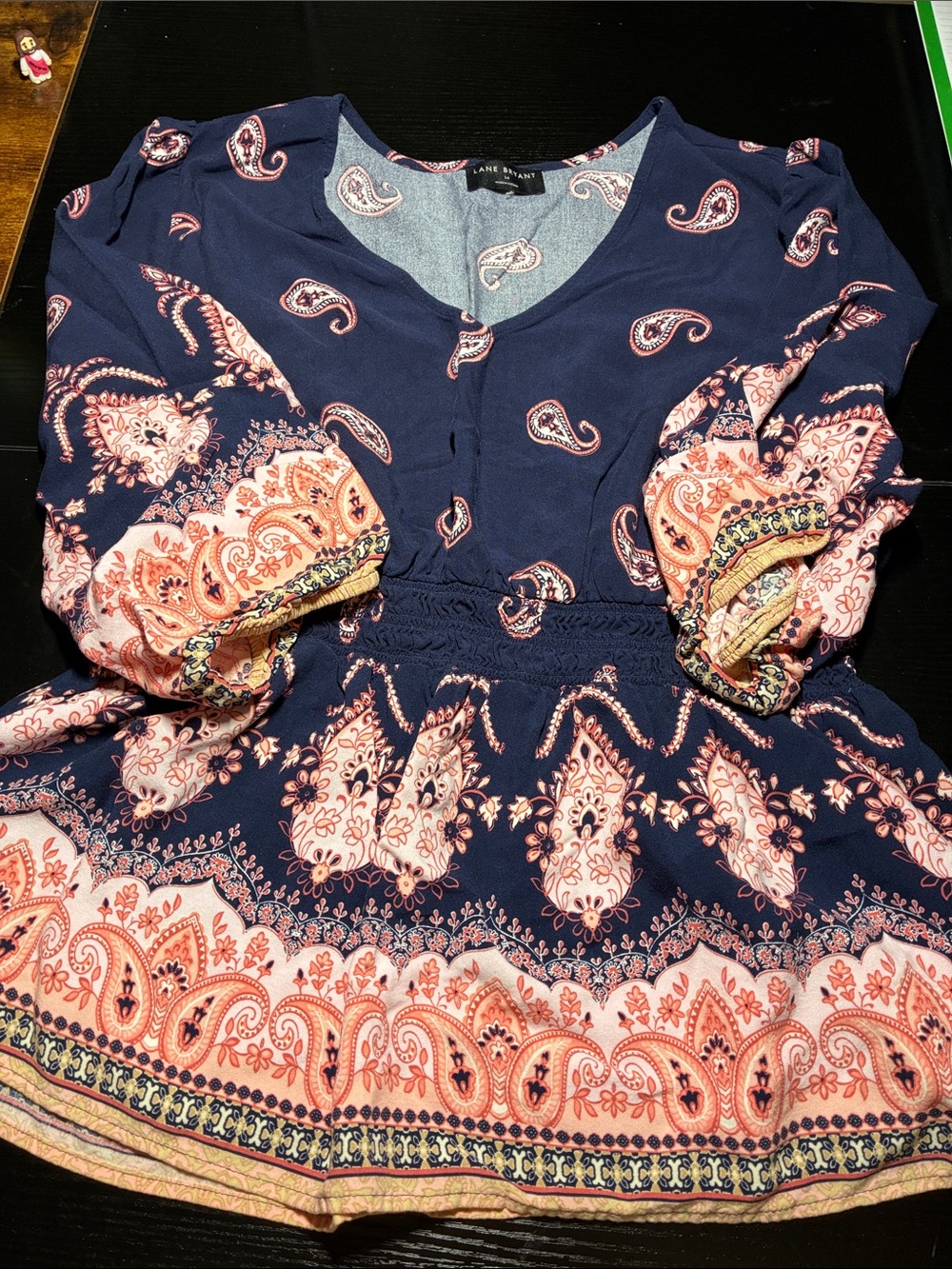 Lane Bryant Navy and Pink Paisley Peasant Blouse